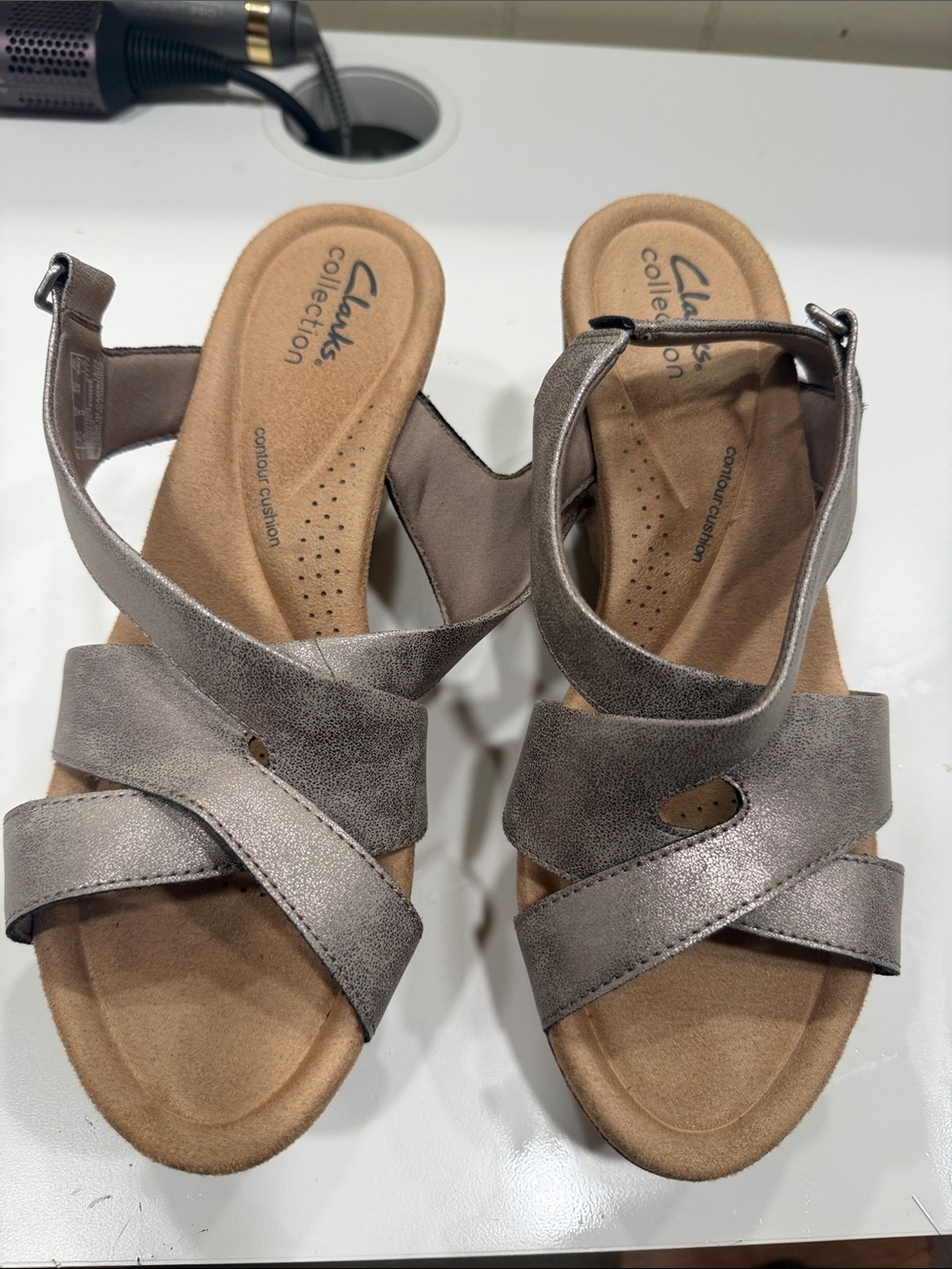 Clarks Metallic Taupe Cross-Strap Sandals